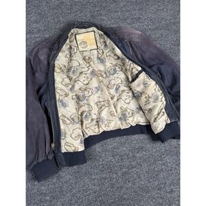 Global Identity G-III Navy Blue Leather Bomber Jacket Large Vintage Full Zip